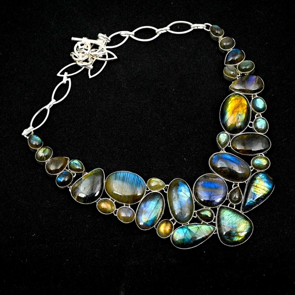 Labradorite Gemstone Necklace 925 Sterling Silver Stamped Necklace! HANDMADE!!!! - Picture 4 of 9